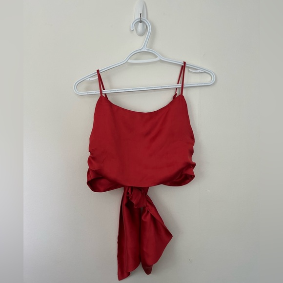 Dynamite Red Satin Bow-Back Top - Picture 2 of 3
